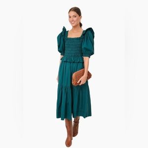 Forest Sybil Solid Cotton Puff Sleeve Smocked Dress - size Small